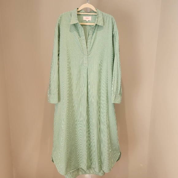 Xirena Marlowe Green White Clover Collared Stripe Shirt Dress Maxi Long M Cotton - Picture 2 of 13